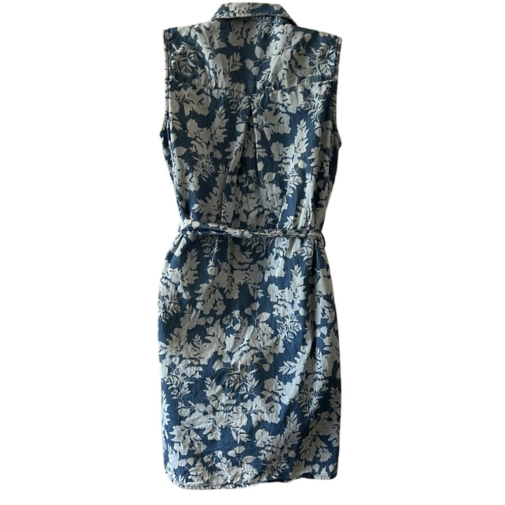 Pink Rose Size L Blue Floral Print Chambray Shirt Dress with Belt - Picture 3 of 10